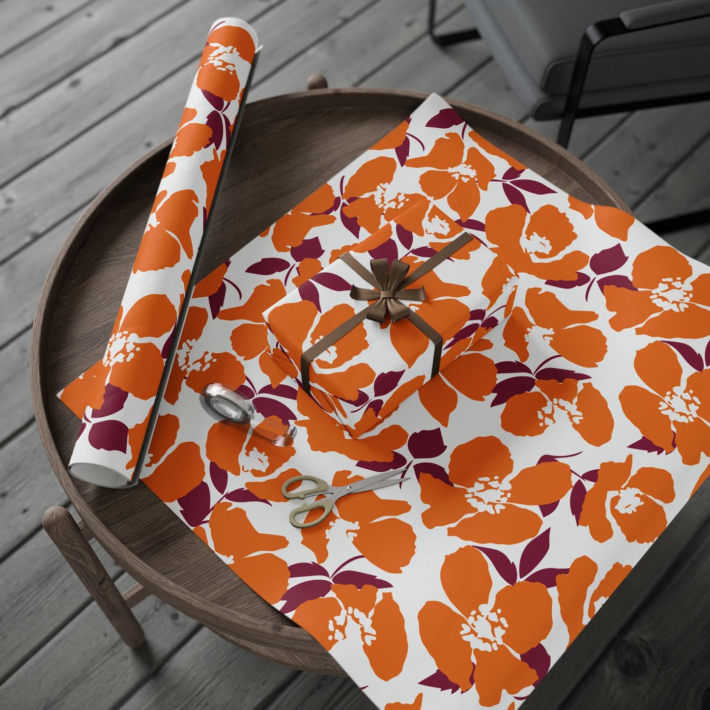 Gift Wrap | Maroon & Orange | Poppy
