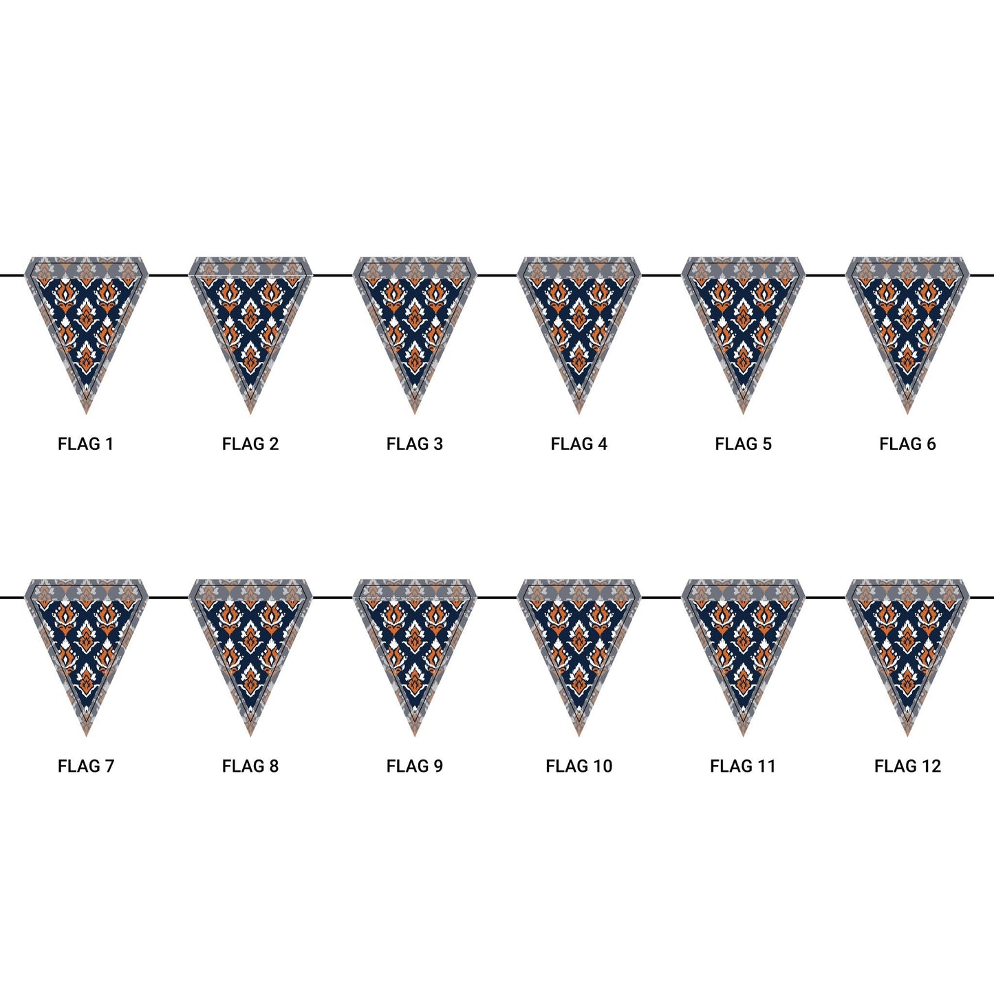 Flag Garland | Orange & Blue | Ikat