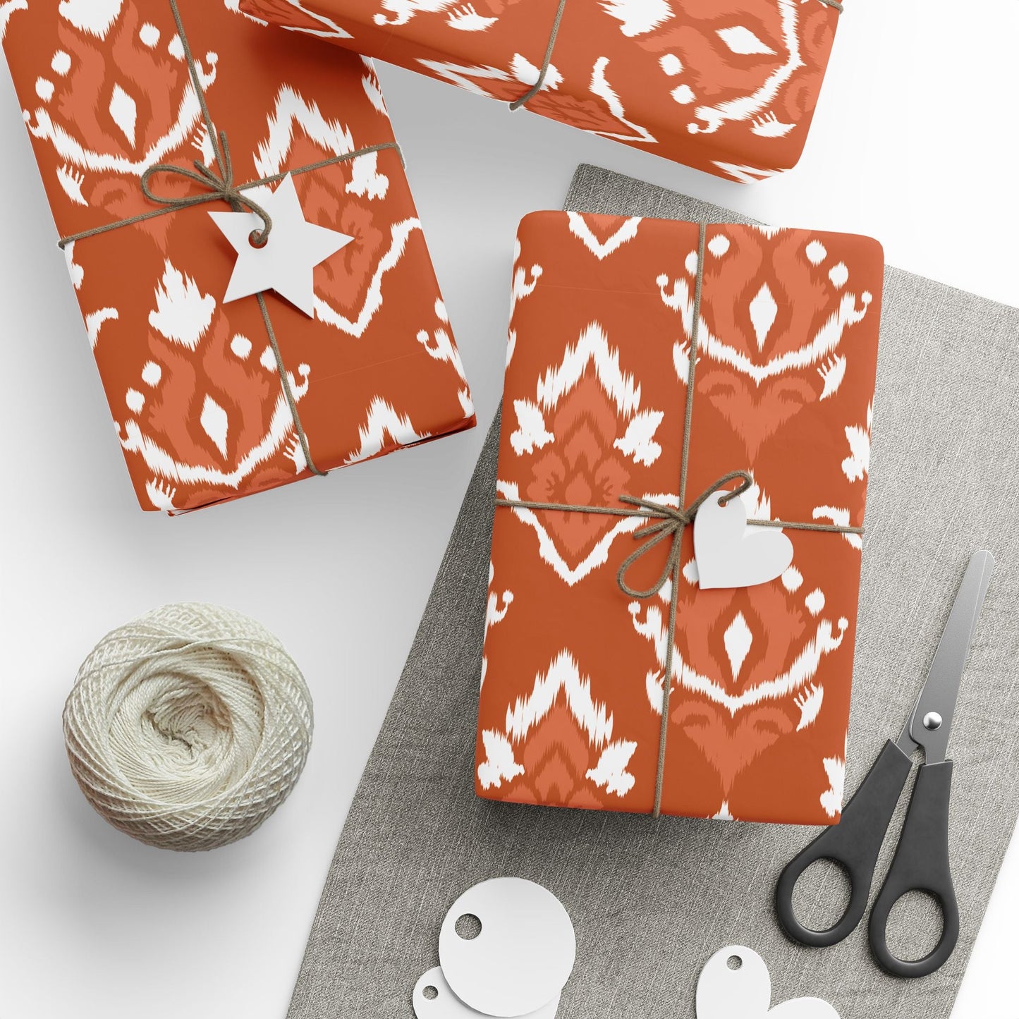 Gift Wrap | Dark Orange & White | Ikat