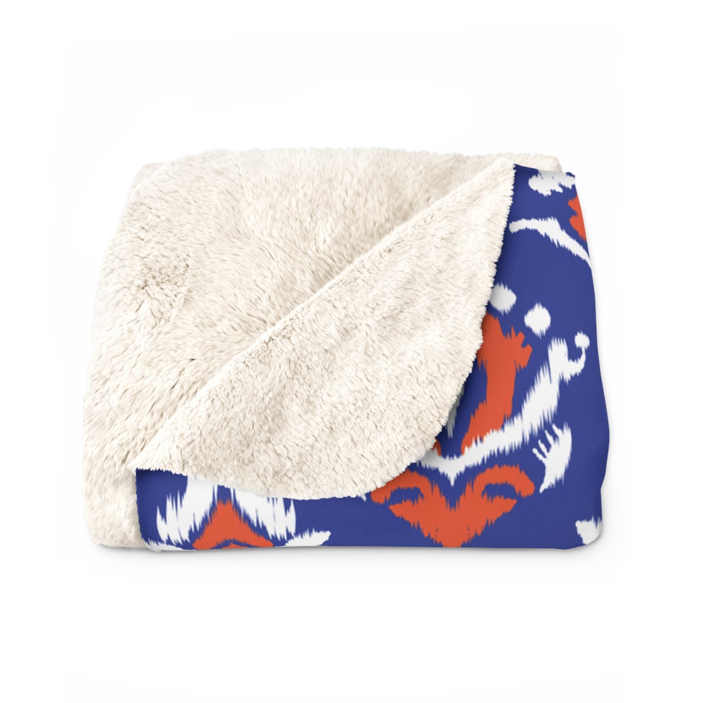 Sherpa Fleece Blanket | Bright Blue & Orange | Ikat
