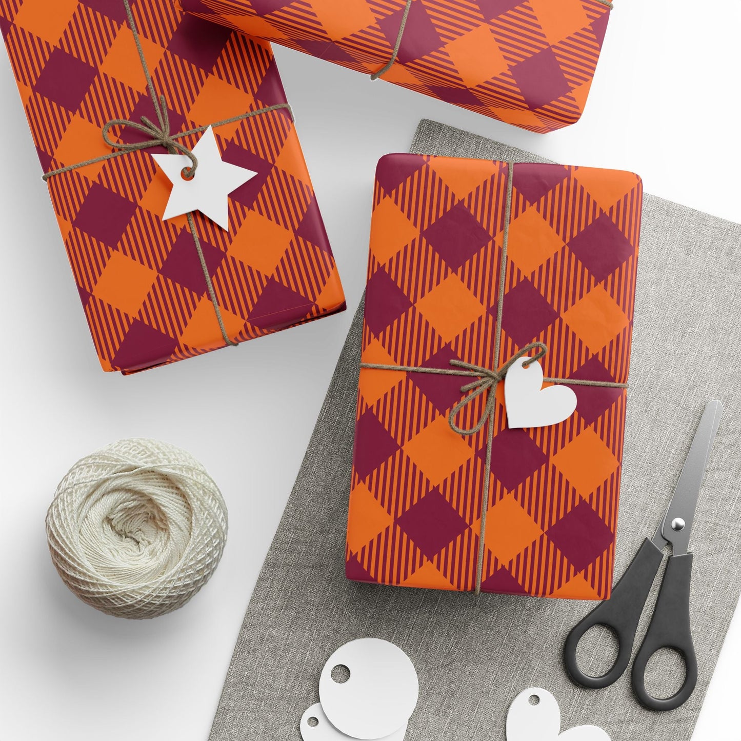 Gift Wrap | Maroon & Orange | Gingham
