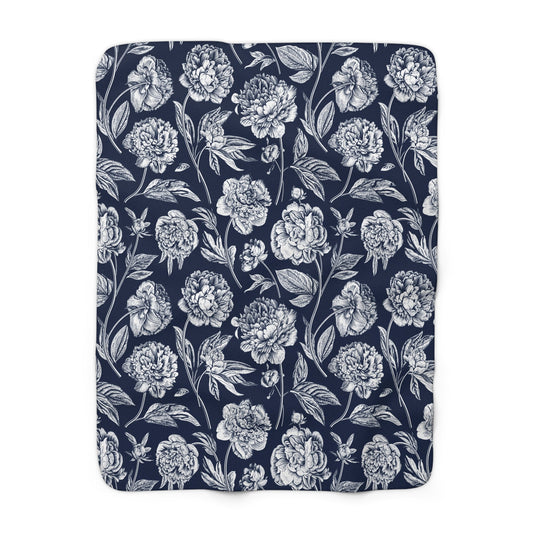 Sherpa Fleece Blanket | Navy & White | Peony