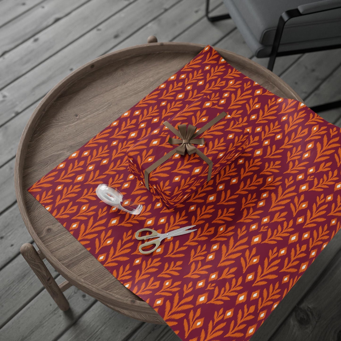 Gift Wrap | Maroon & Orange | Laurel