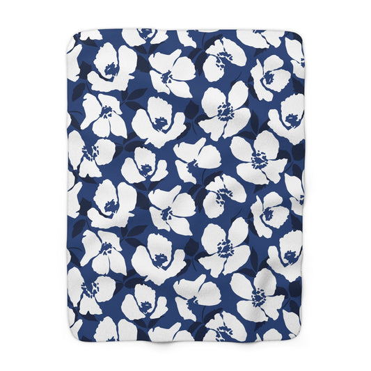 Sherpa Fleece Blanket | Navy & White | Poppy