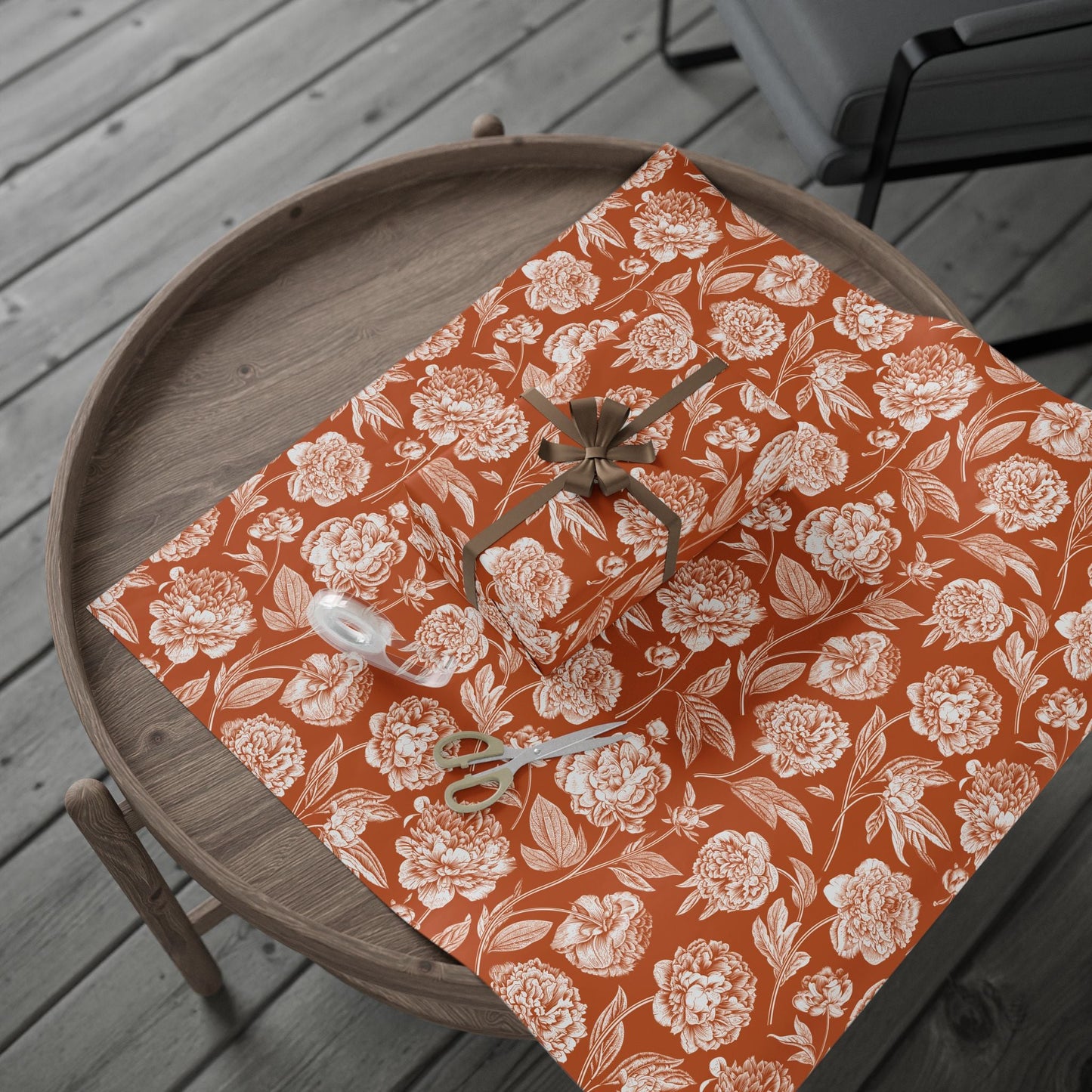 Gift Wrap | Dark Orange & White | Peony
