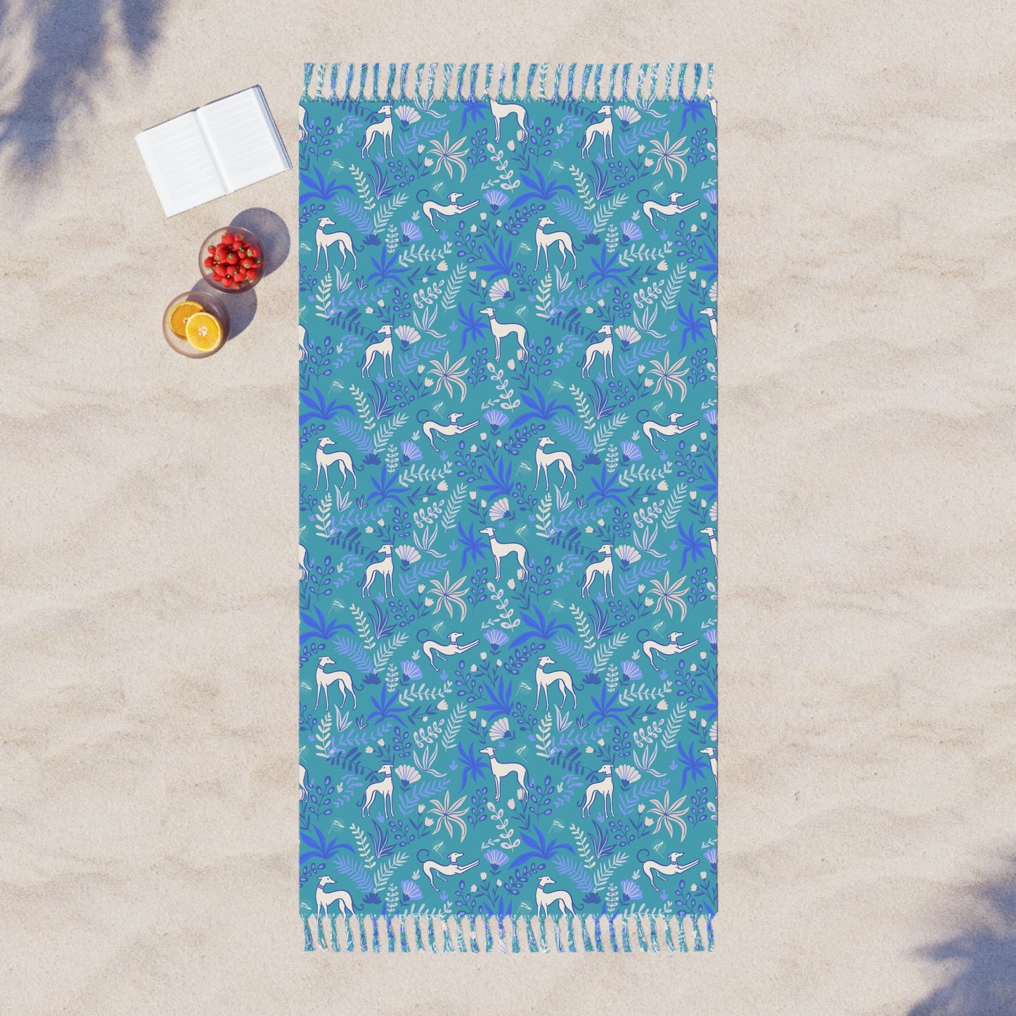 Boho Beach Towel | Greyhounds | Teal Fern