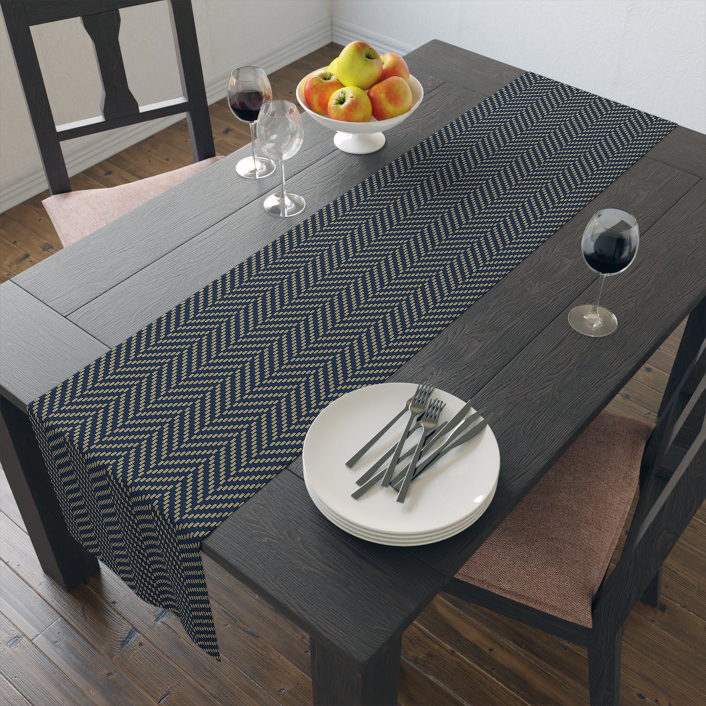 Table Runner | Blue & Gold | Herringbone