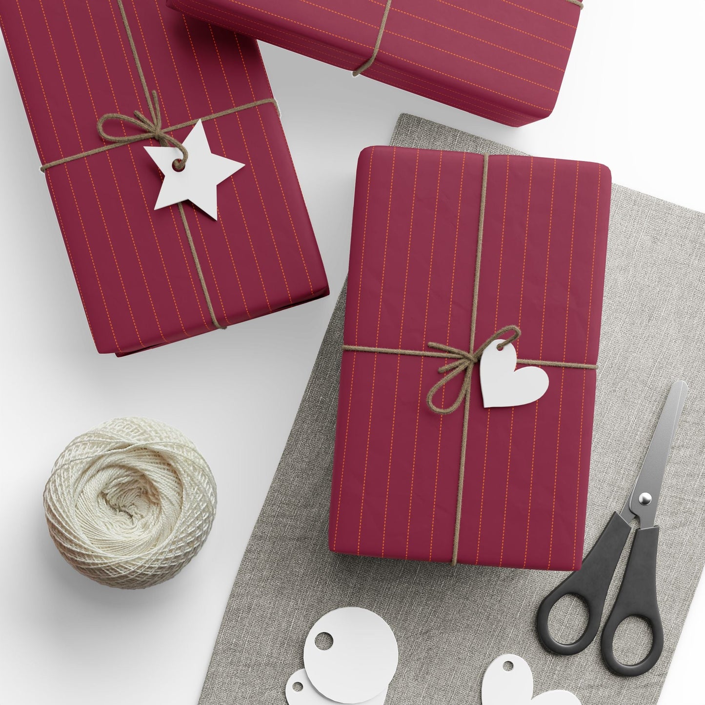 Gift Wrap | Maroon & Orange | Pinstripe