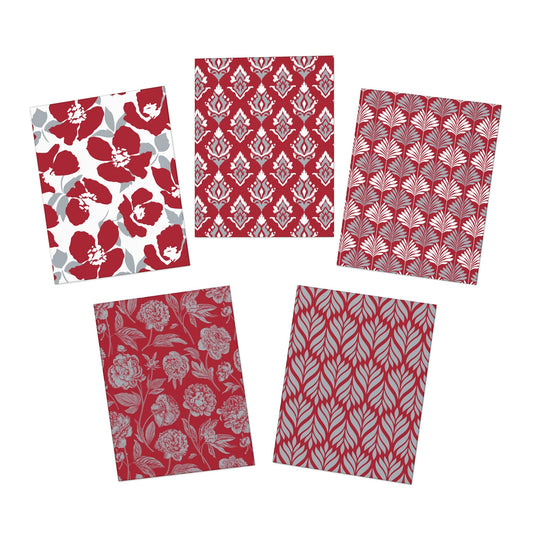 5 Notecards | Red & Gray