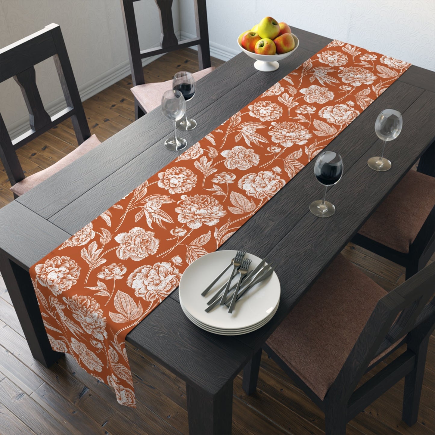 Table Runner | Dark Orange & White | Peony