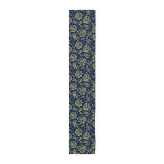 Table Runner | Blue & Gold | Peony
