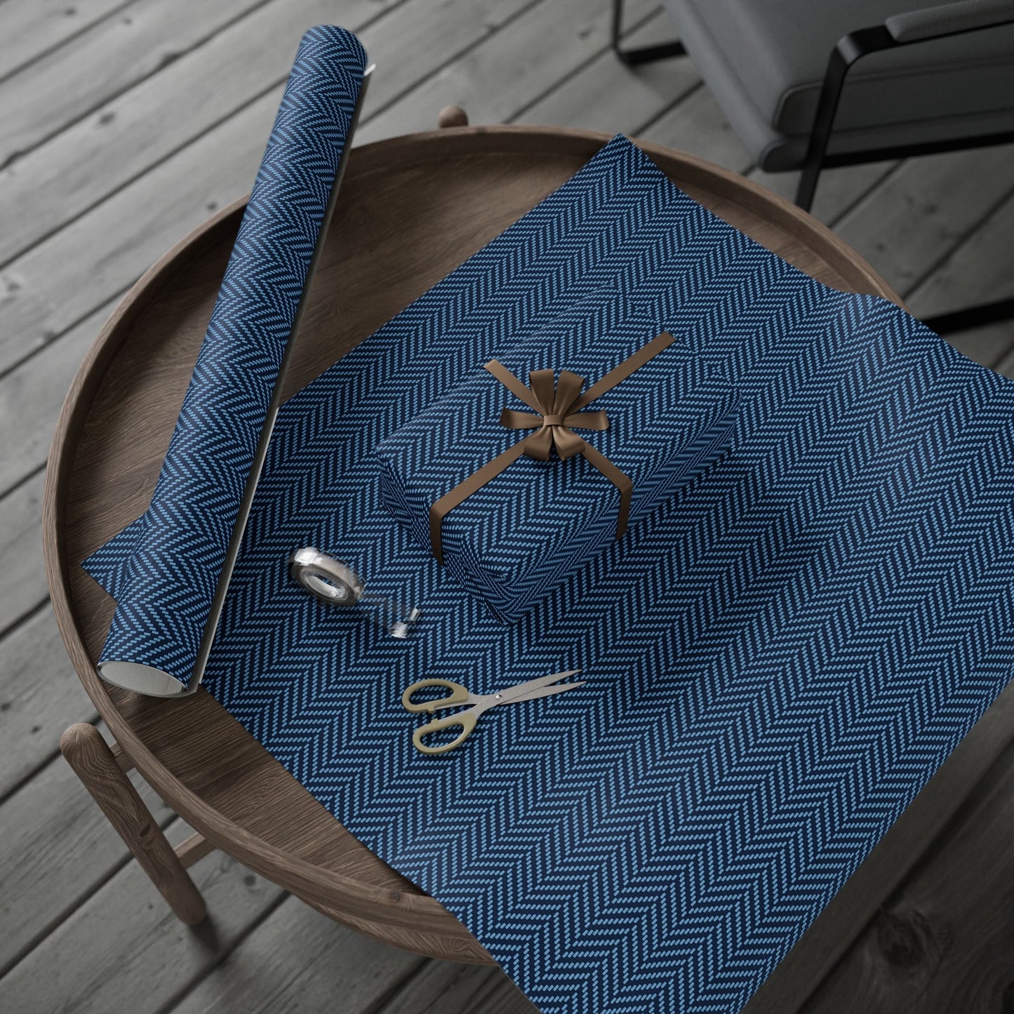Gift Wrap | Light Blue & White | Herringbone