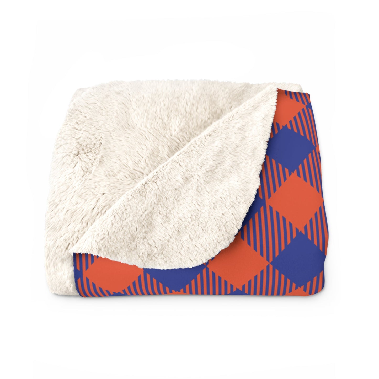 Sherpa Fleece Blanket | Bright Blue & Orange | Gingham