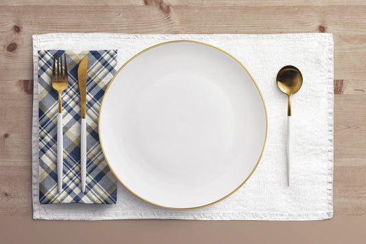 Napkin 4-set | Blue & Gold | Tartan
