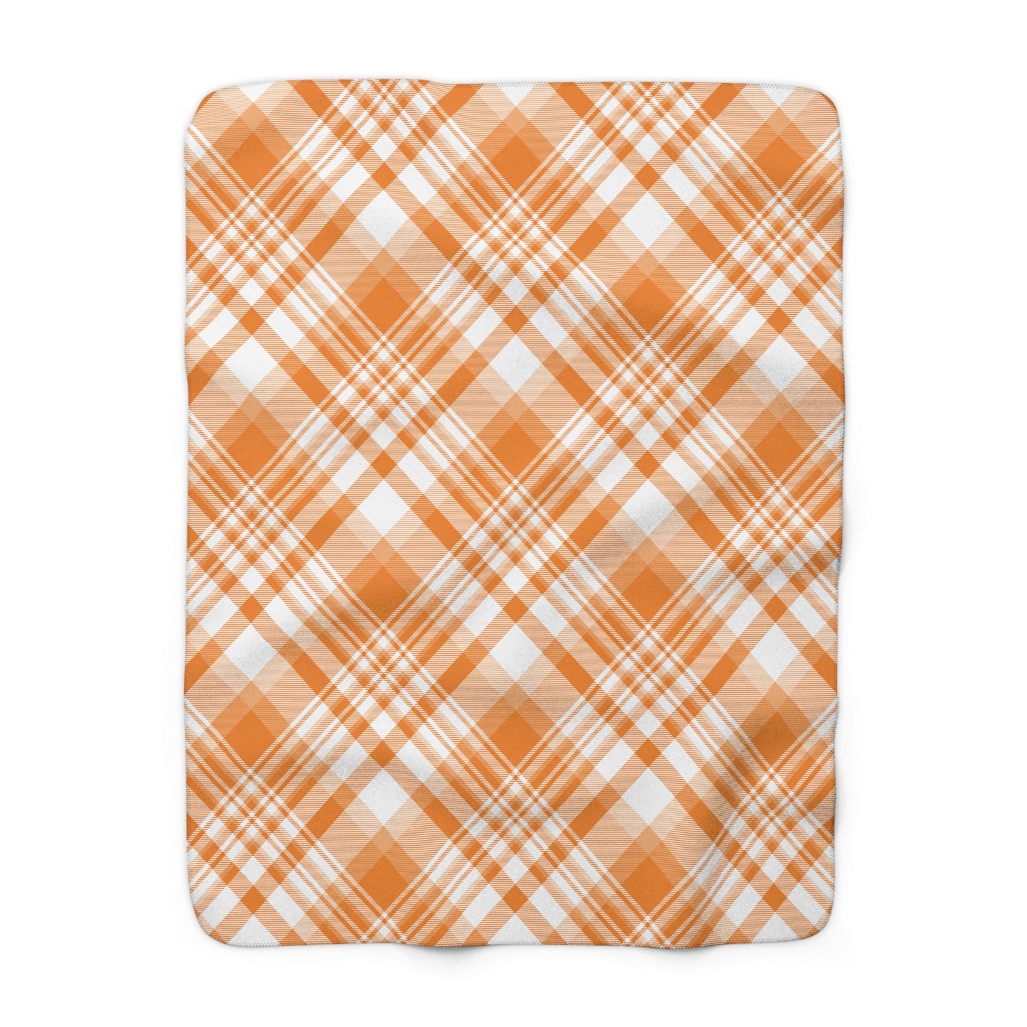 Sherpa Fleece Blanket | Orange & White | Tartan
