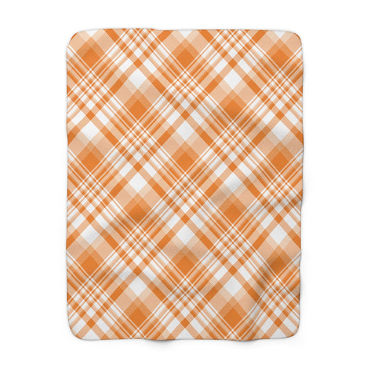 Sherpa Fleece Blanket | Orange & White | Tartan