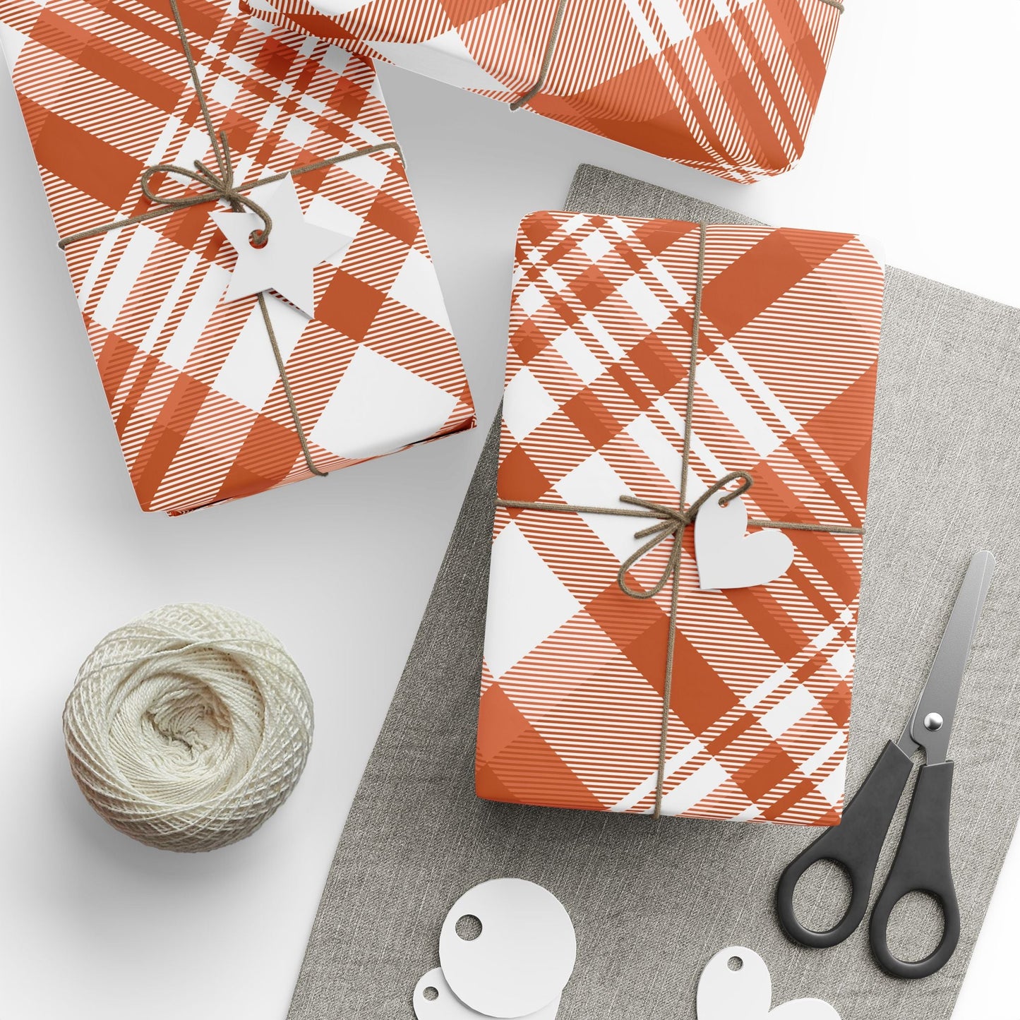 Gift Wrap | Dark Orange & White | Tartan