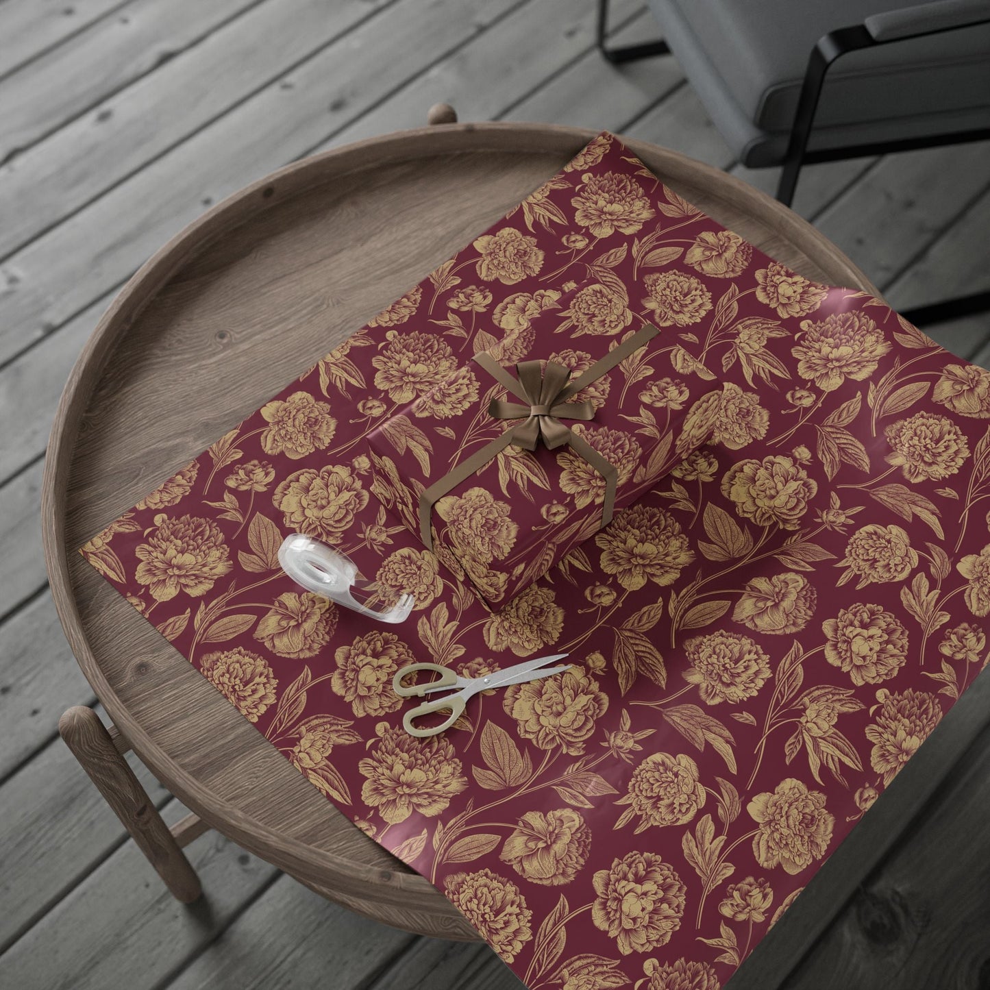 Gift Wrap | Maroon & Gold | Peony