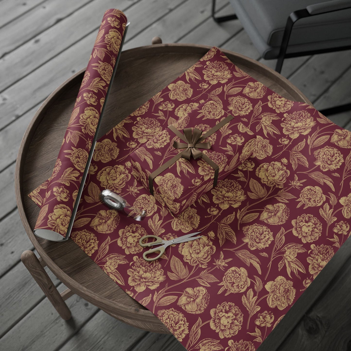 Gift Wrap | Maroon & Gold | Peony