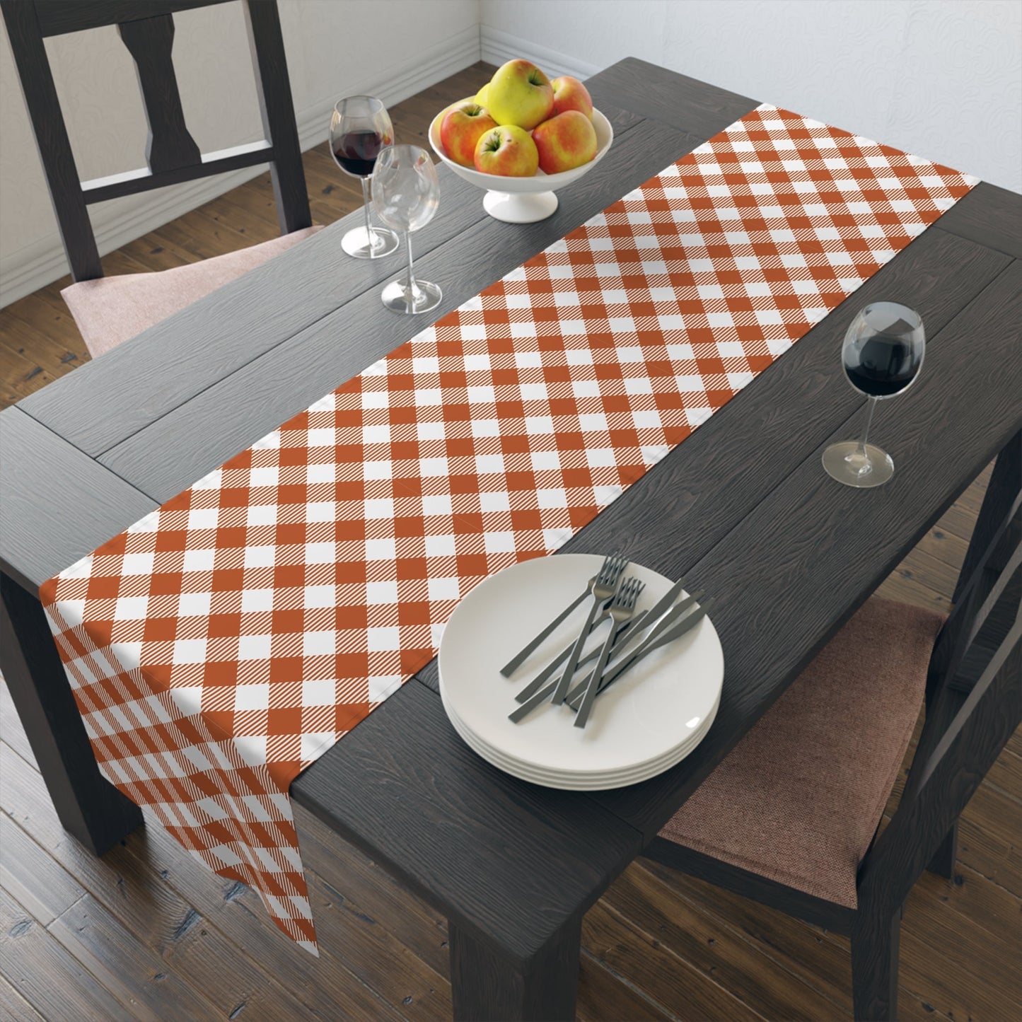 Table Runner | Dark Orange & White | Gingham