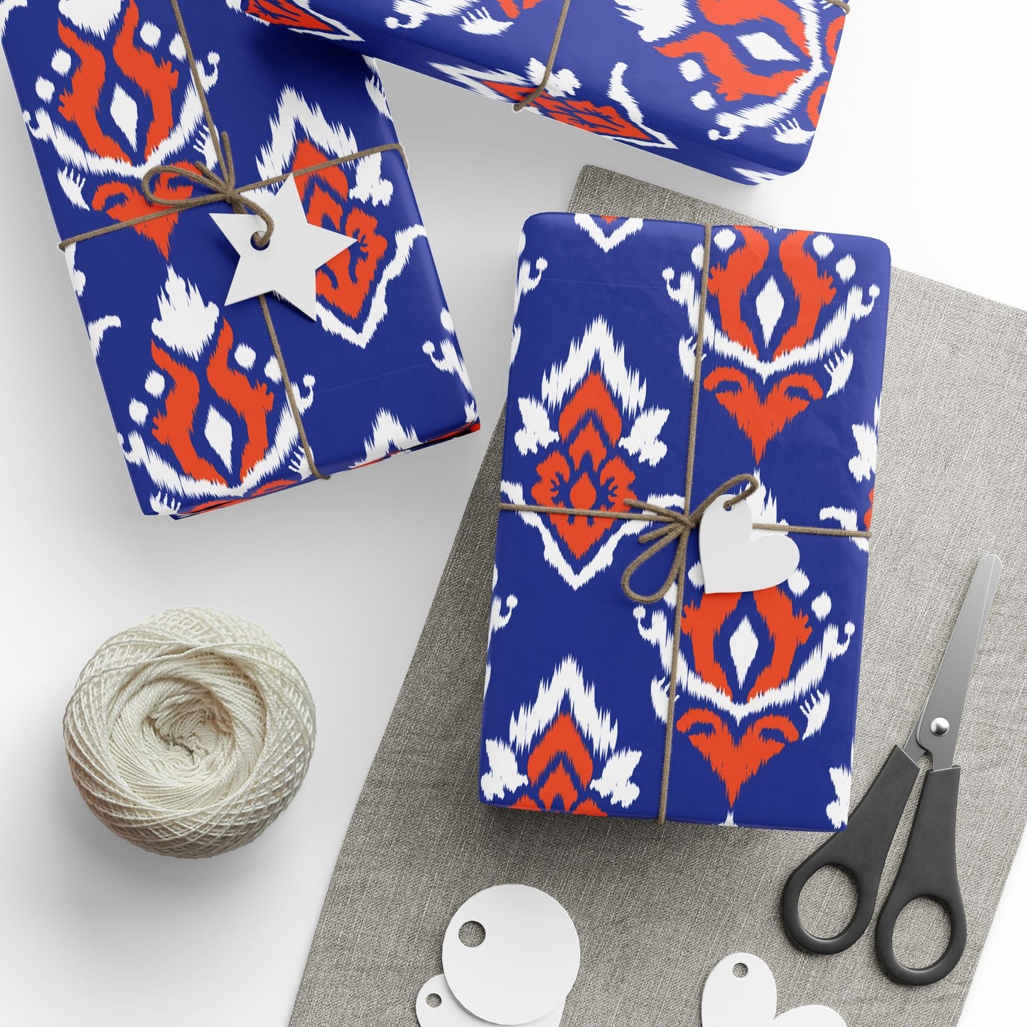 Gift Wrap | Bright Blue & Orange | Ikat