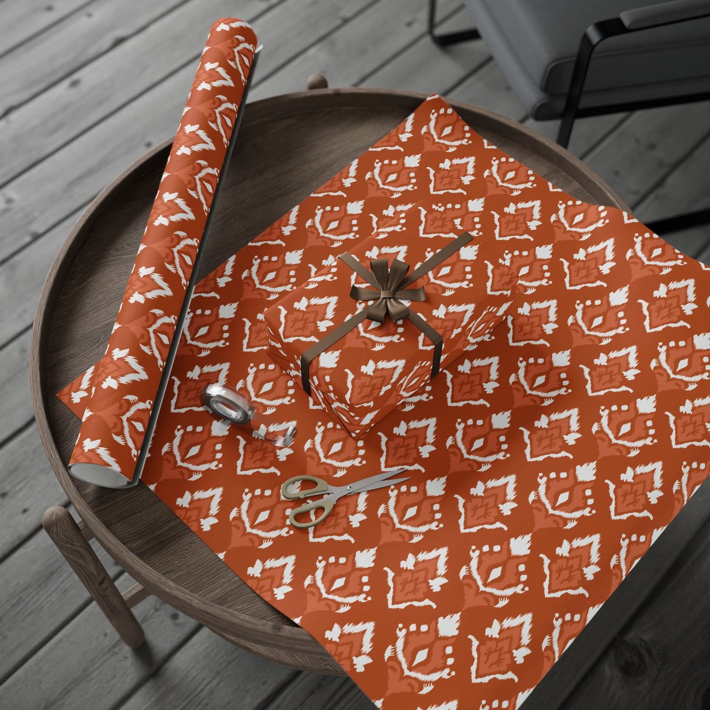 Gift Wrap | Dark Orange & White | Ikat