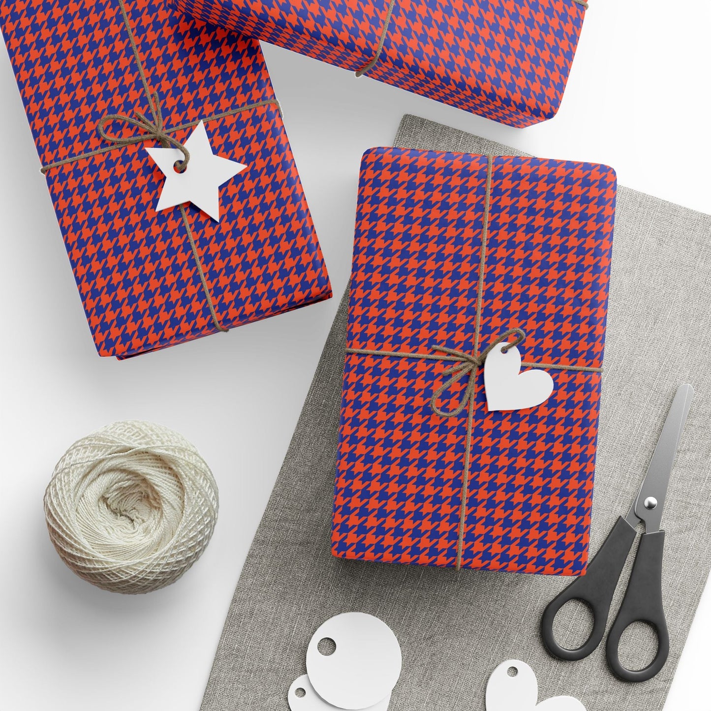Gift Wrap | Bright Blue & Orange | Houndstooth