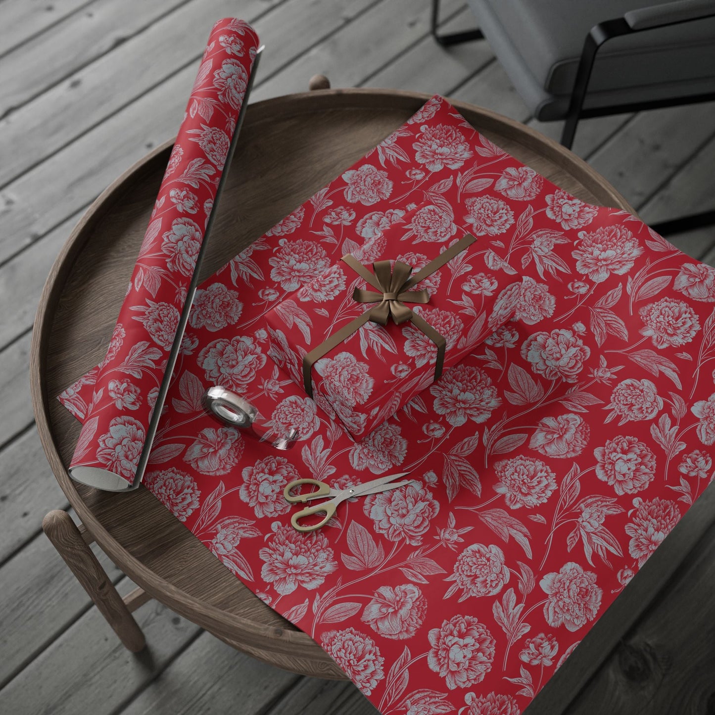 Gift Wrap | Red & Gray | Peony