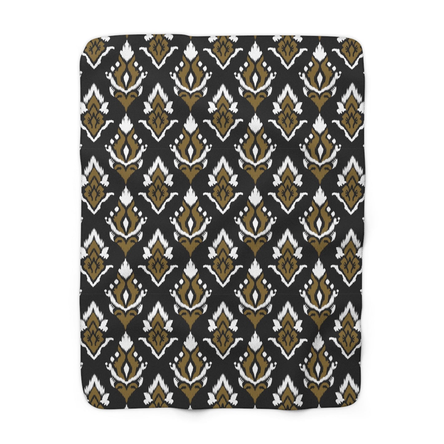 Sherpa Fleece Blanket | Black & Gold | Ikat