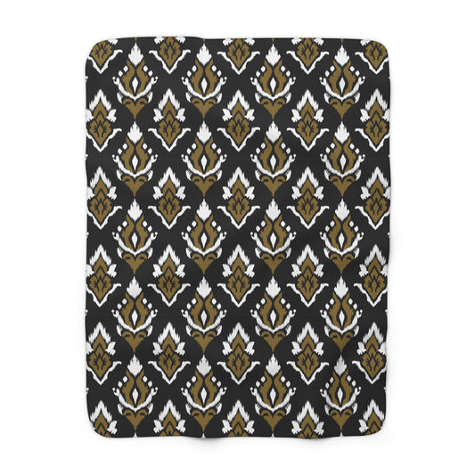 Sherpa Fleece Blanket | Black & Gold | Ikat