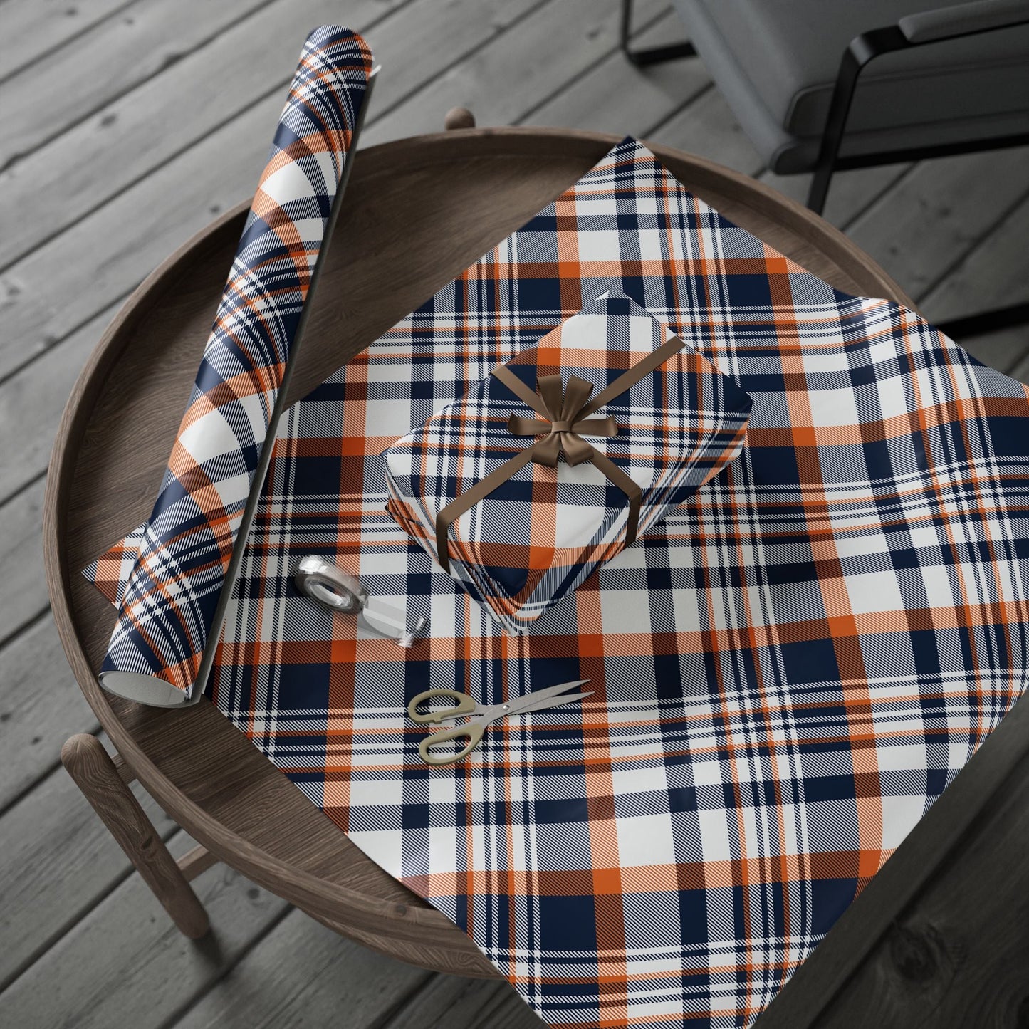 Gift Wrap | Orange & Blue | Tartan