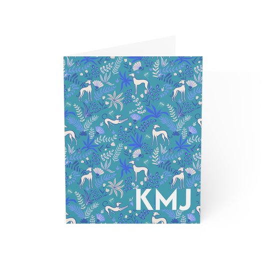 Monogram Notecards | Greyhounds | Teal Fern