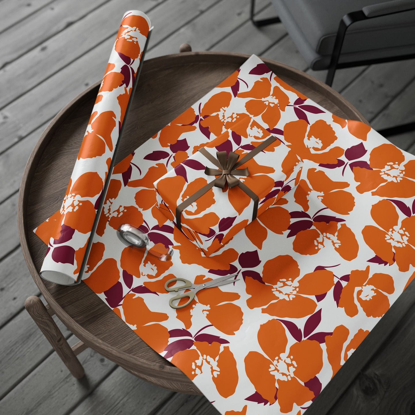 Gift Wrap | Maroon & Orange | Poppy