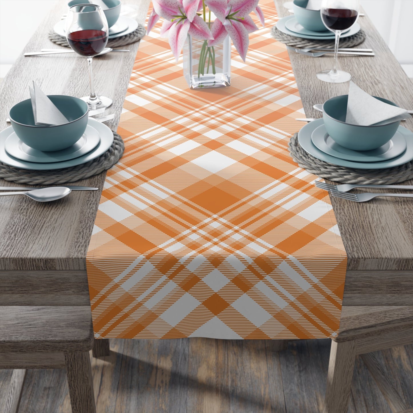 Table Runner | Orange & White | Tartan
