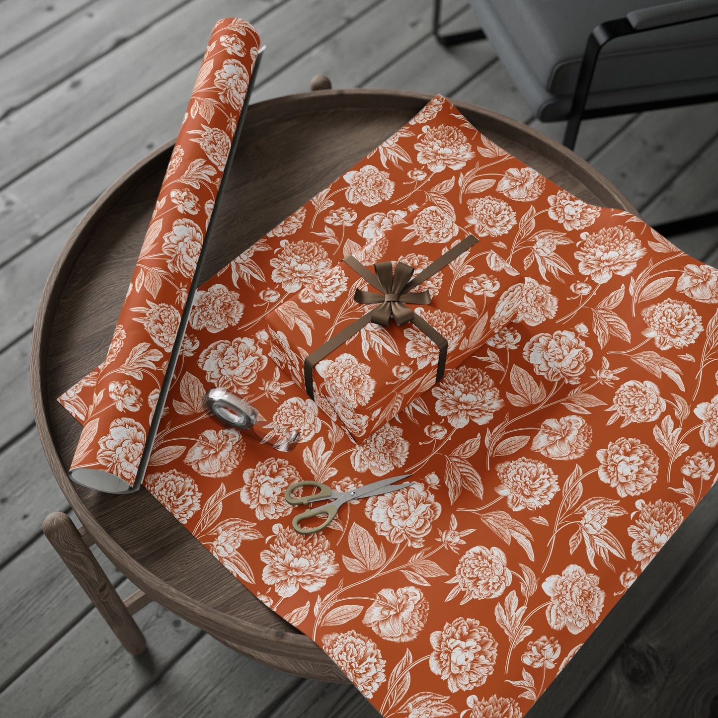 Gift Wrap | Dark Orange & White | Peony
