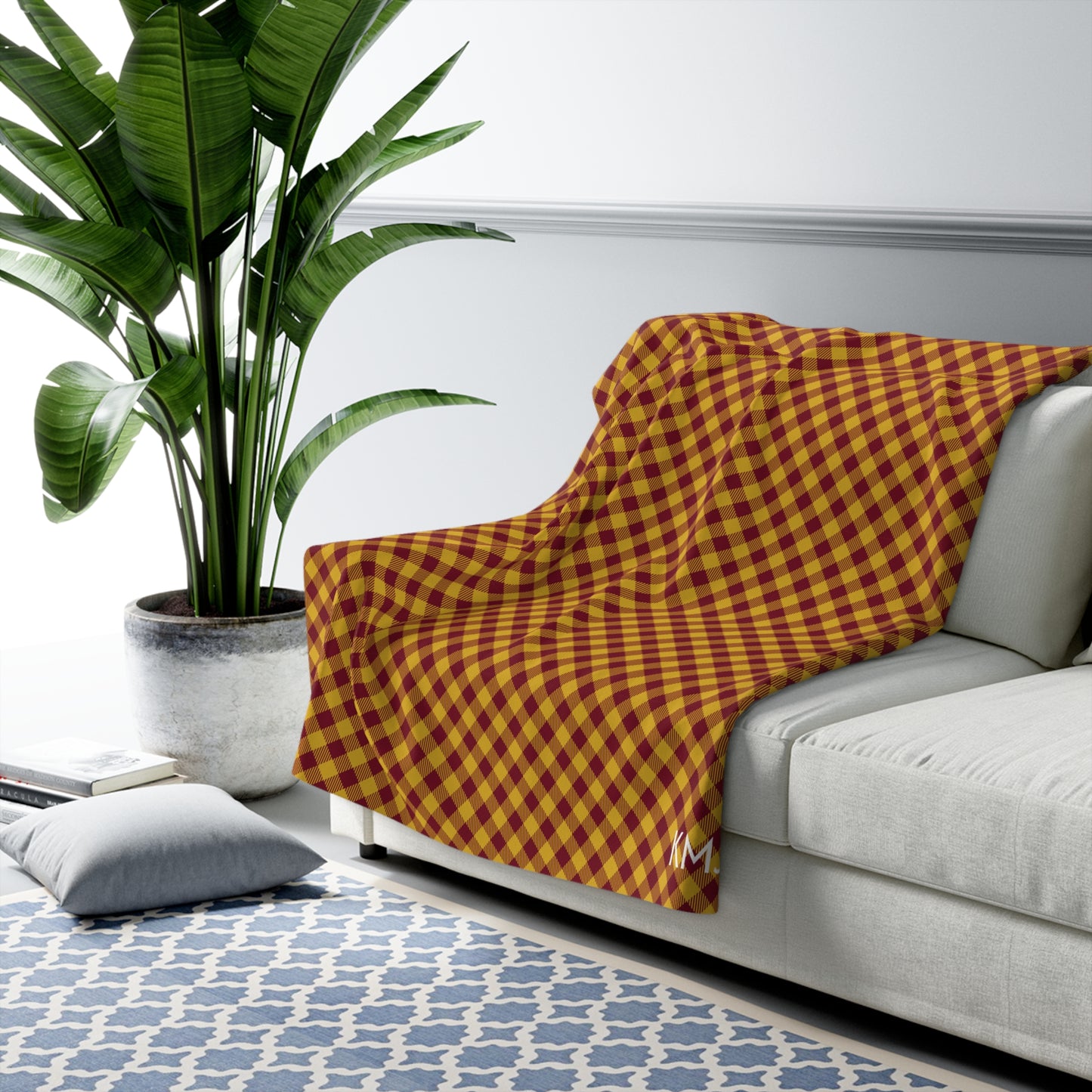 Sherpa Fleece Blanket- Personalized | Red & Yellow | Gingham