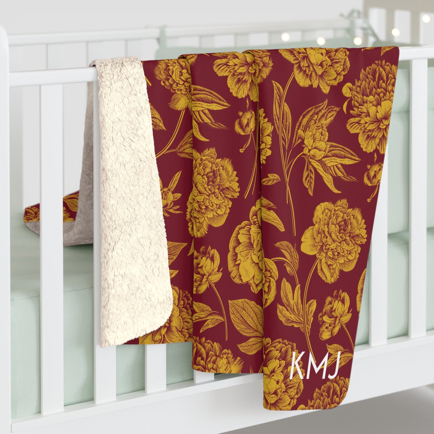 Sherpa Fleece Blanket- Personalized | Red & Yellow | Peony