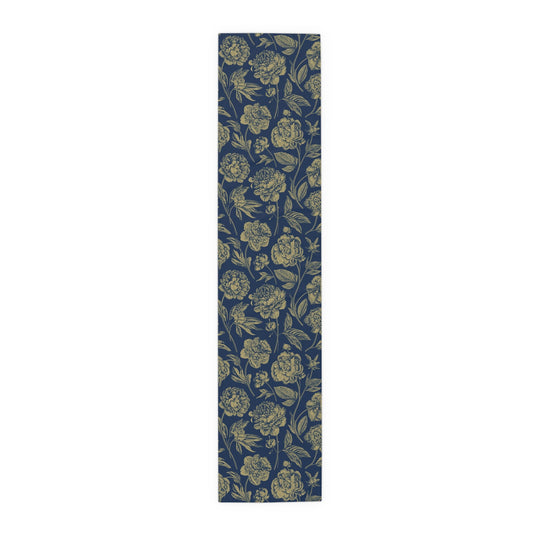 Table Runner | Blue & Gold | Peony