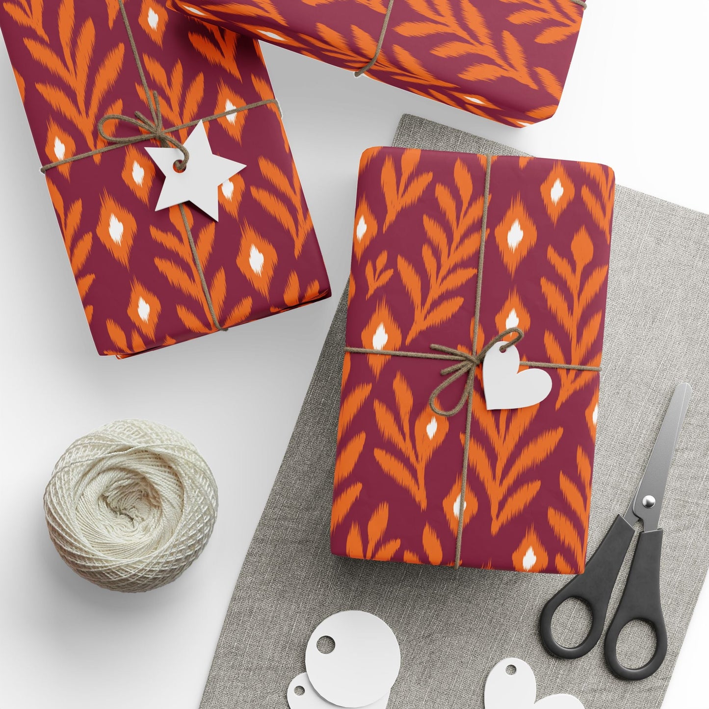 Gift Wrap | Maroon & Orange | Laurel