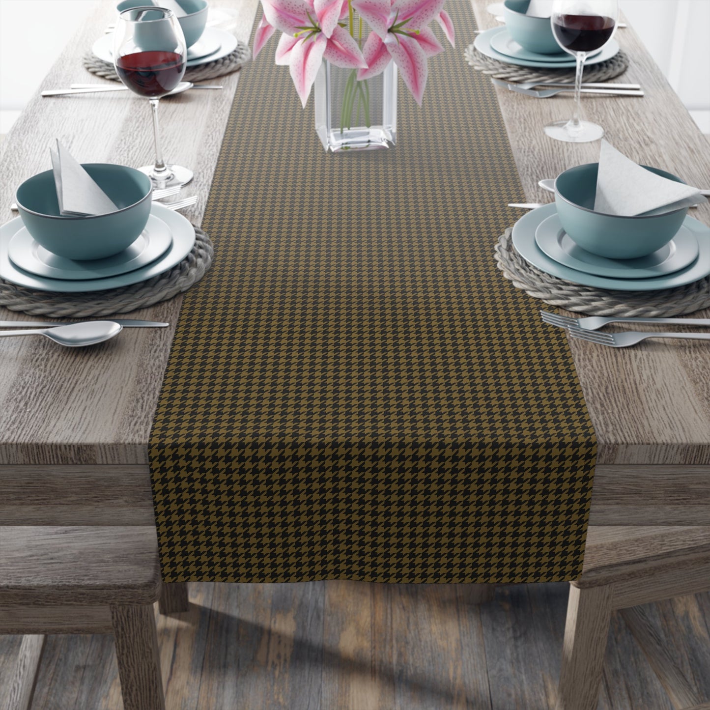 Table Runner | Black & Gold | Houndstooth