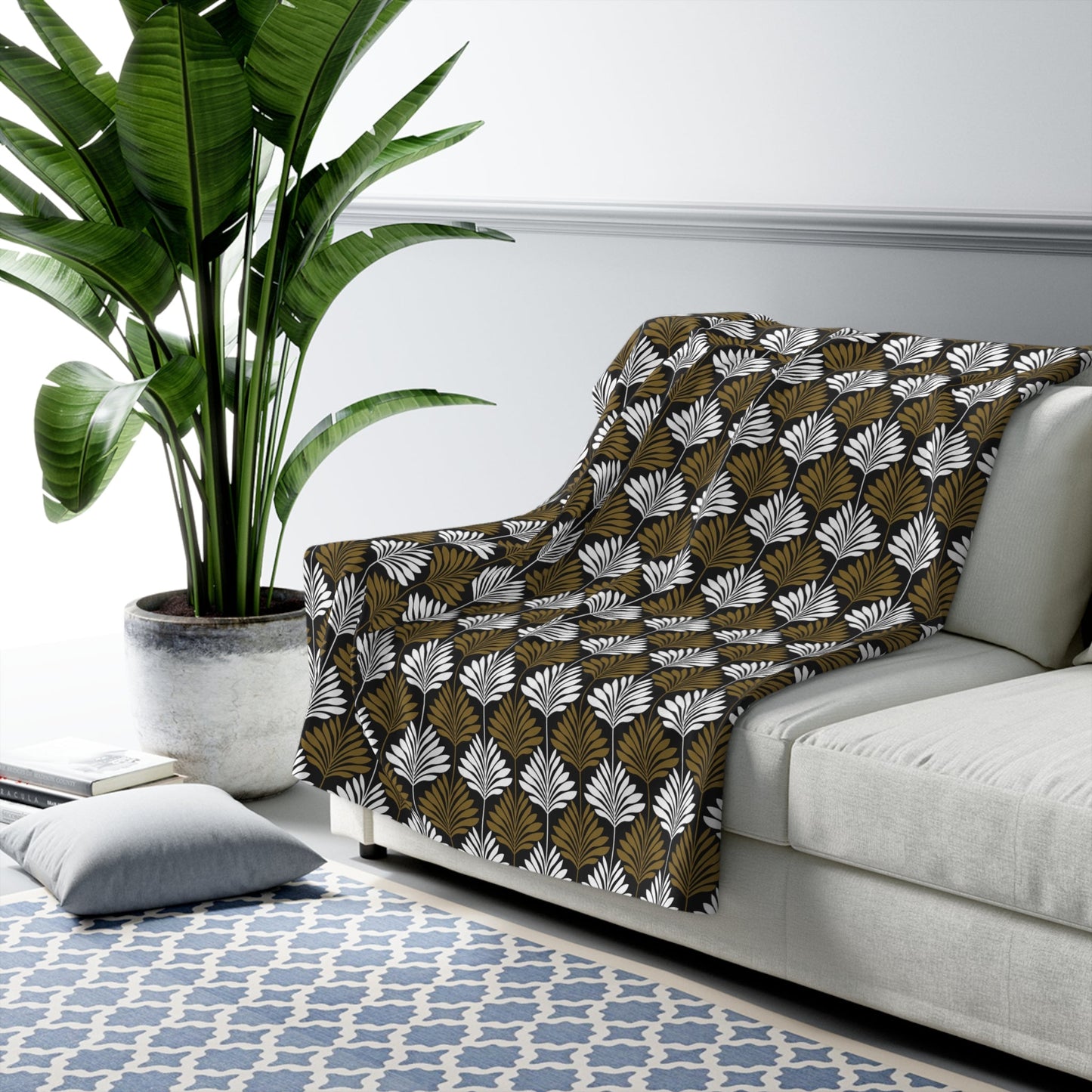 Sherpa Fleece Blanket | Black & Gold | Deco