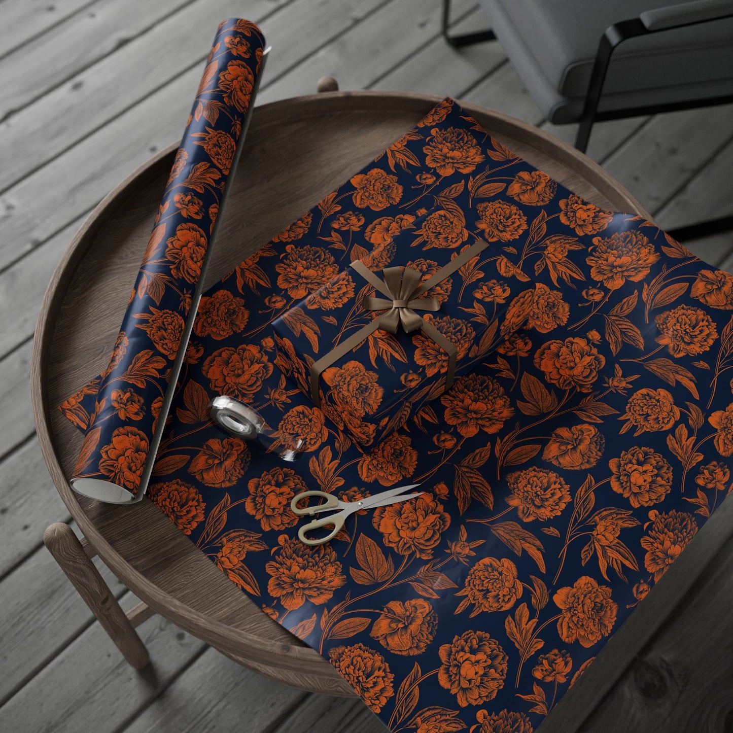 Gift Wrap | Orange & Blue | Peony