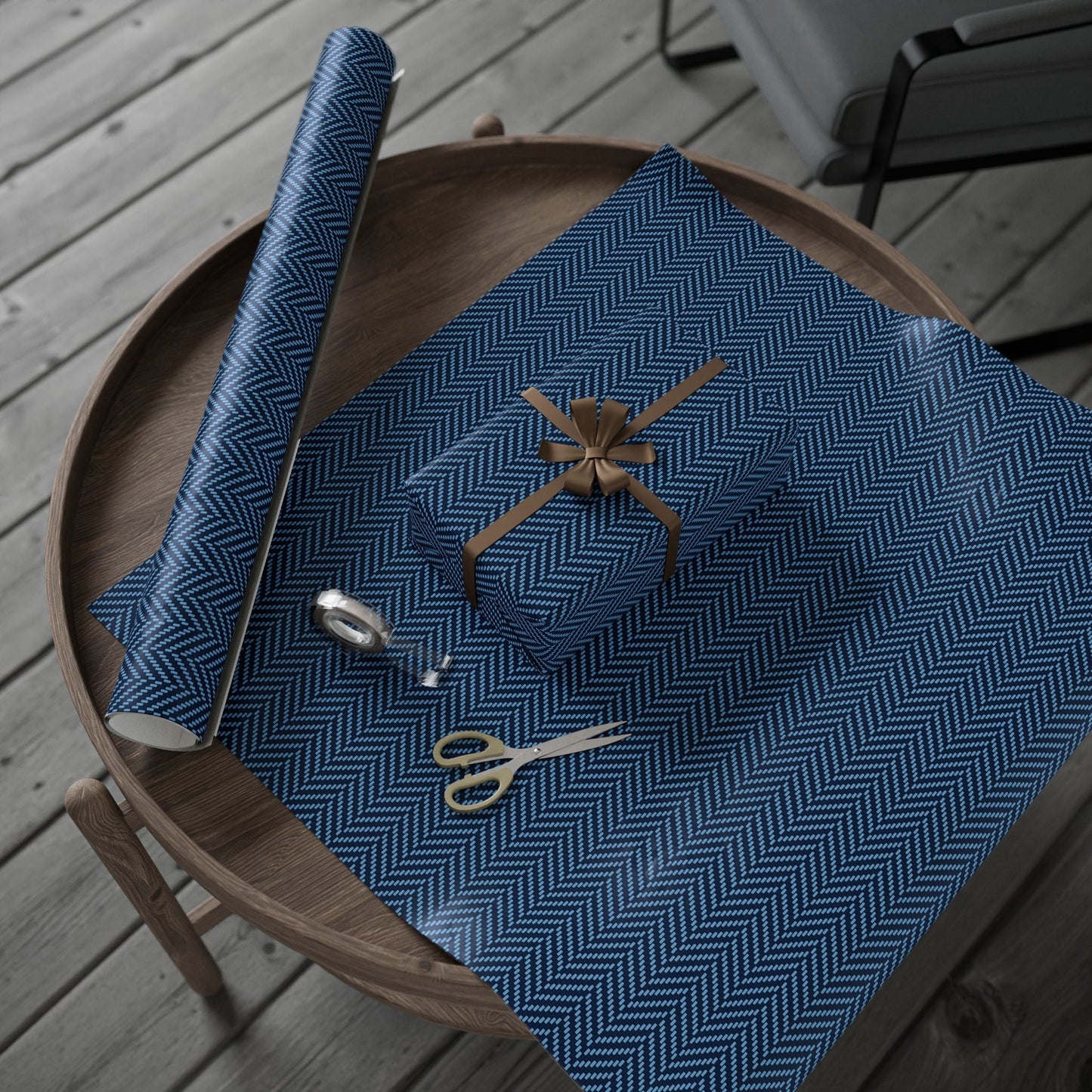 Gift Wrap | Light Blue & White | Herringbone