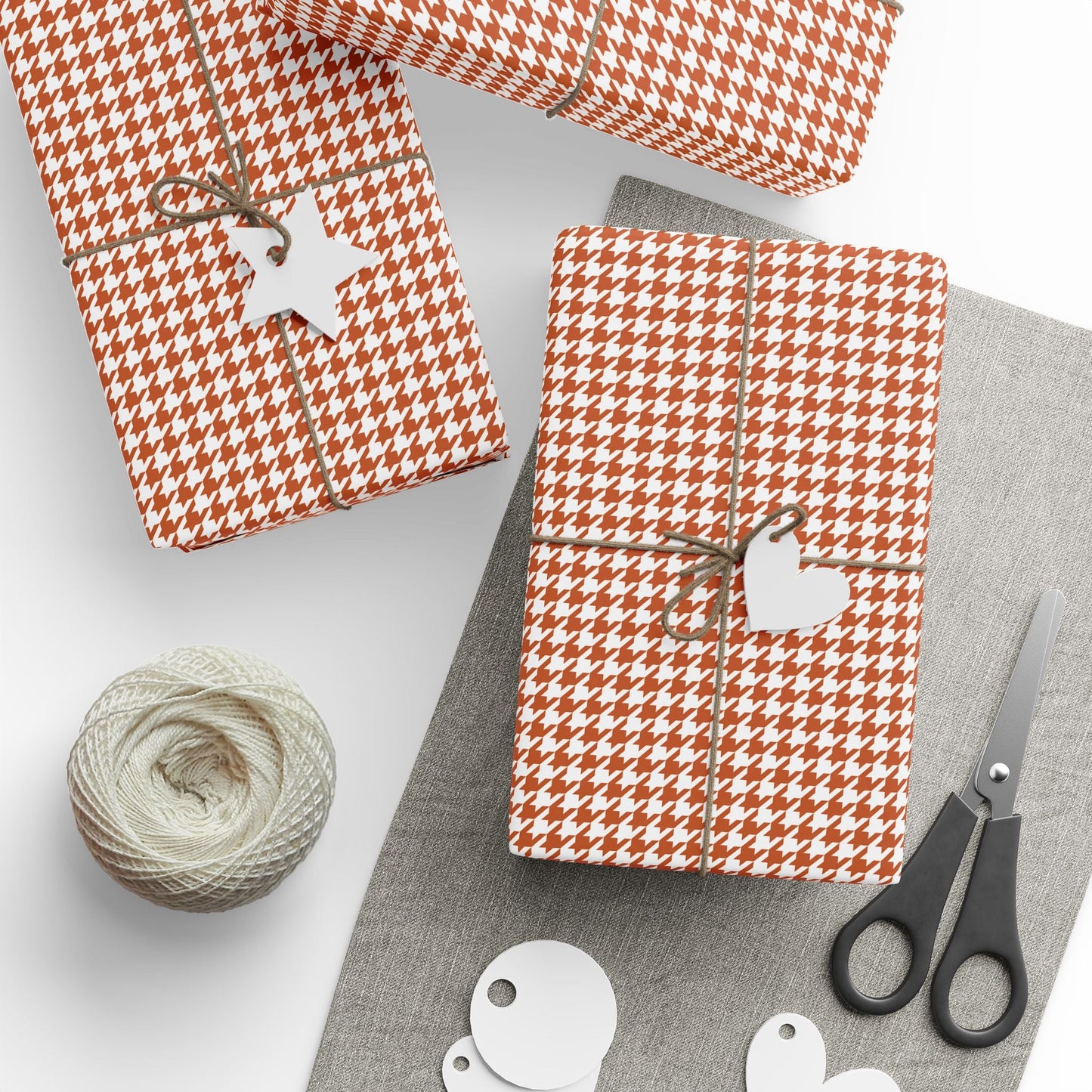 Gift Wrap | Dark Orange & White | Houndstooth