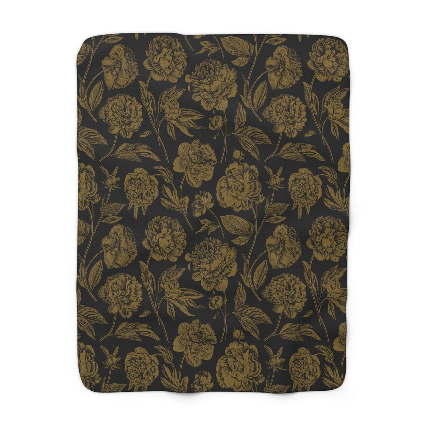 Sherpa Fleece Blanket | Black & Gold | Peony