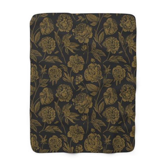 Sherpa Fleece Blanket | Black & Gold | Peony