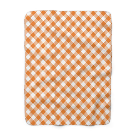 Sherpa Fleece Blanket | Orange & White | Gingham