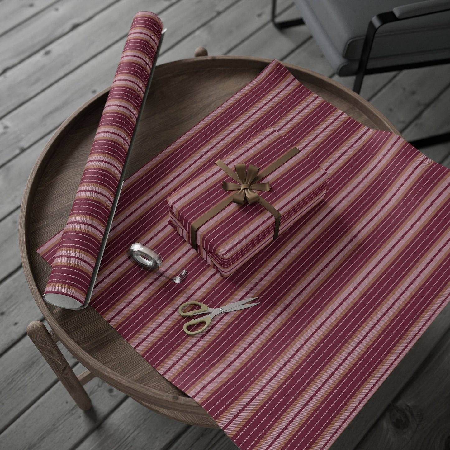 Gift Wrap | Maroon & Gold | Stripe