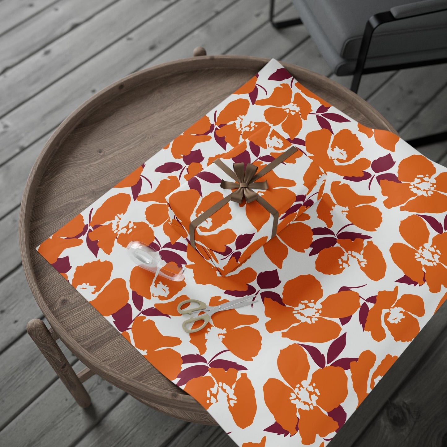 Gift Wrap | Maroon & Orange | Poppy