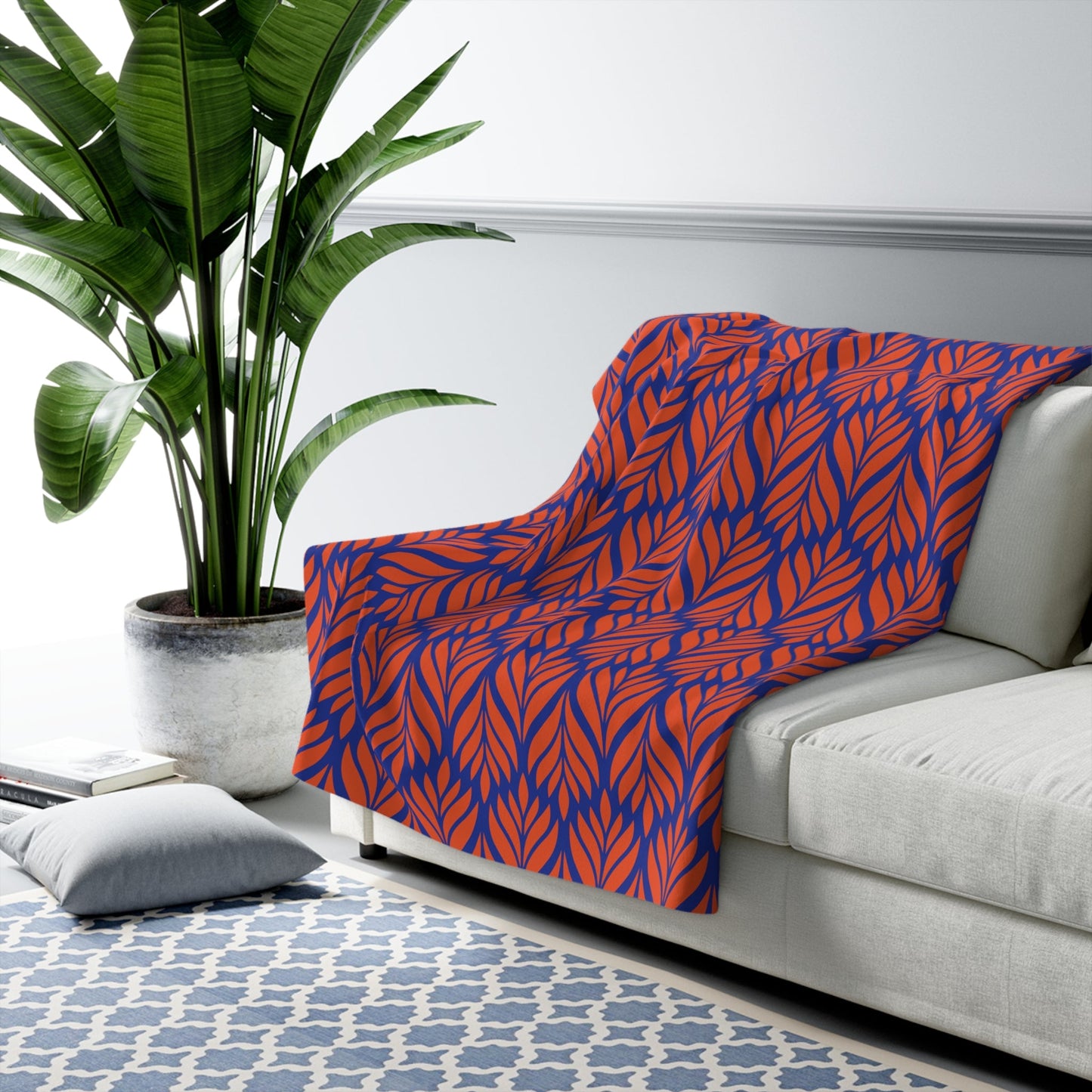Sherpa Fleece Blanket | Bright Blue & Orange | Palm
